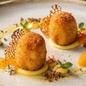 Rice pudding croquette, plated